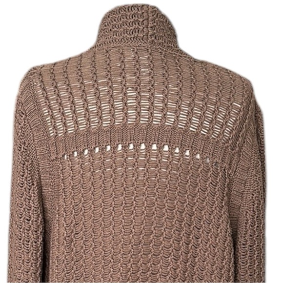 CHICO’S Crochet Open Cardigan Sweater Brown Neutral Bohemian Earthy Size Medium - Picture 9 of 16